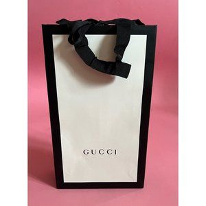 Gucci Paper Reusable Shopping Bag Rope Handle White Black 11" x 6.5 " x 3"